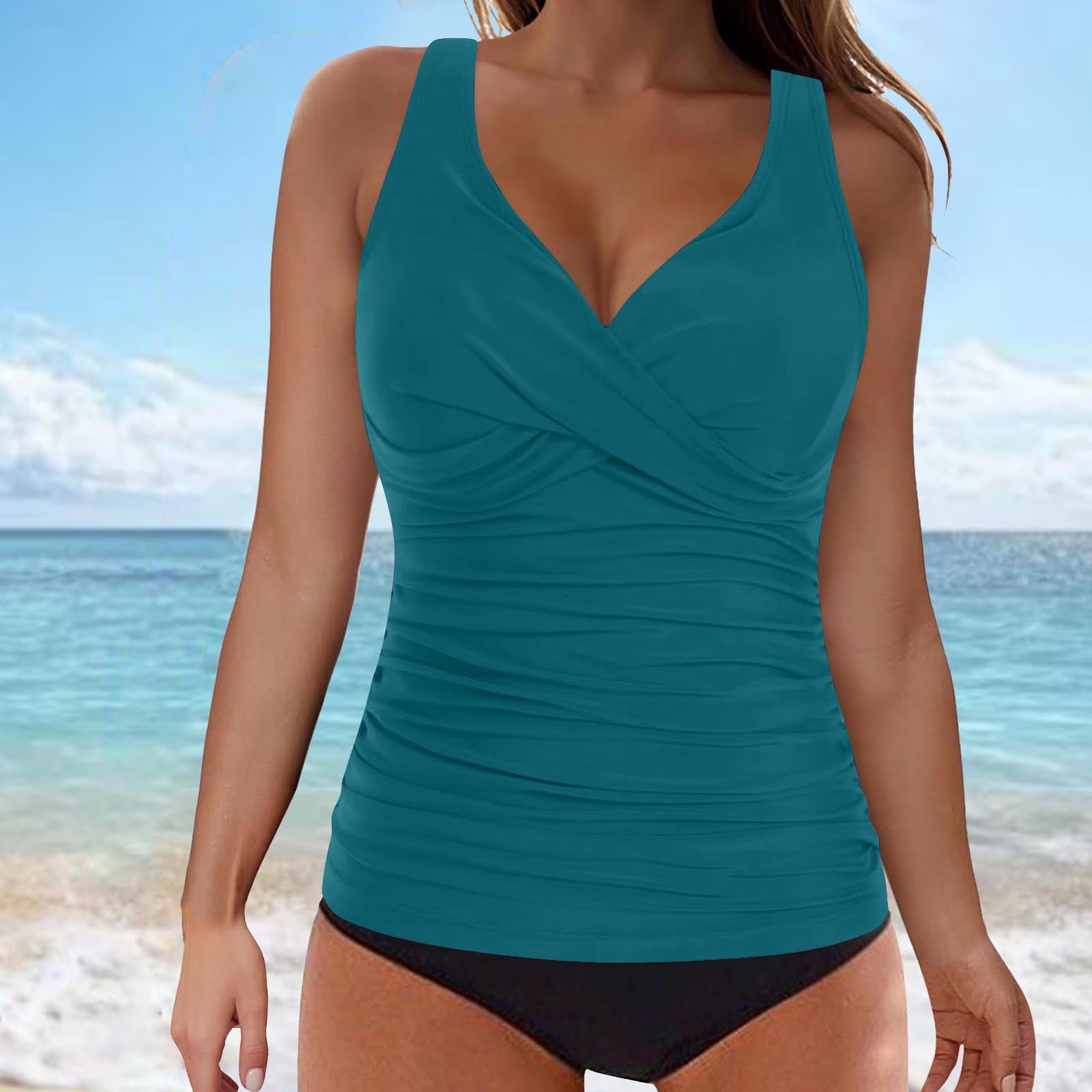 GR | Tummy Control Hook Design Printed Tankini Set
