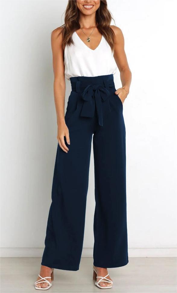 Damen elegante weite Stoffhose mit Taillengürtel GR