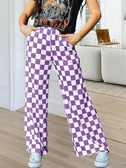 Damen Karierte Palazzo-Hose mit elastischem Bund und praktischen Seitentaschen GR