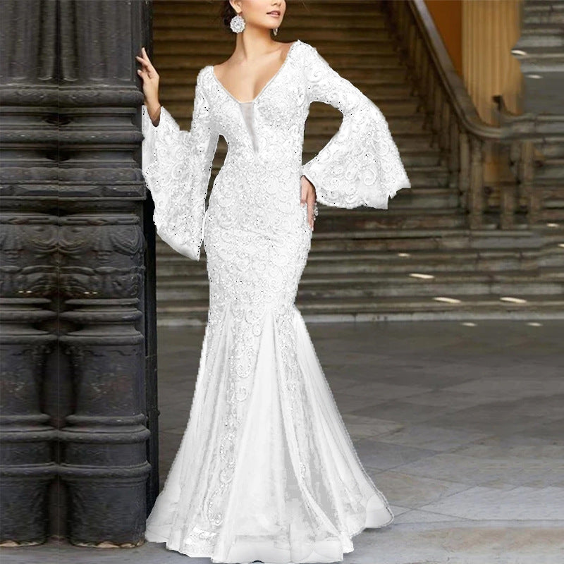 GR | Spitzenbesticktes schwarzes Meerjungfrau Kleid Slim für den Abend