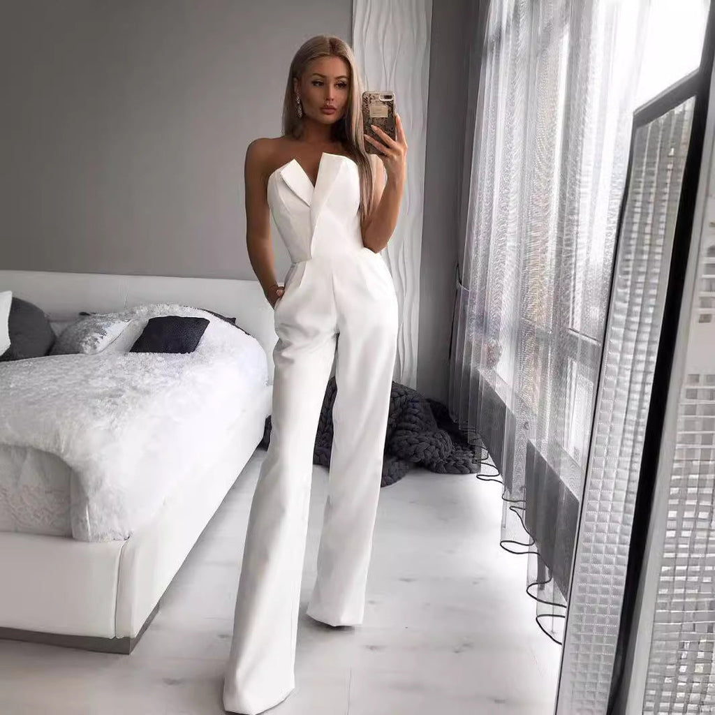 GR | Asymmetrical lapel mid-waist commuter jumpsuit 