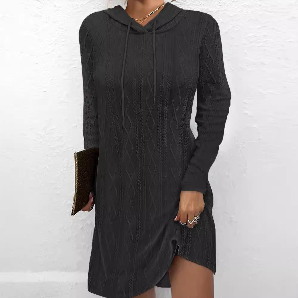 Women's textured hoodie dress with side slit, size