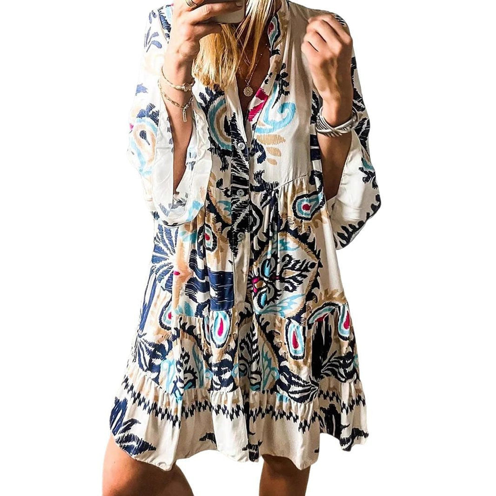 Women's casual dress with a fashionable floral design and long sleeves, size [size missing]