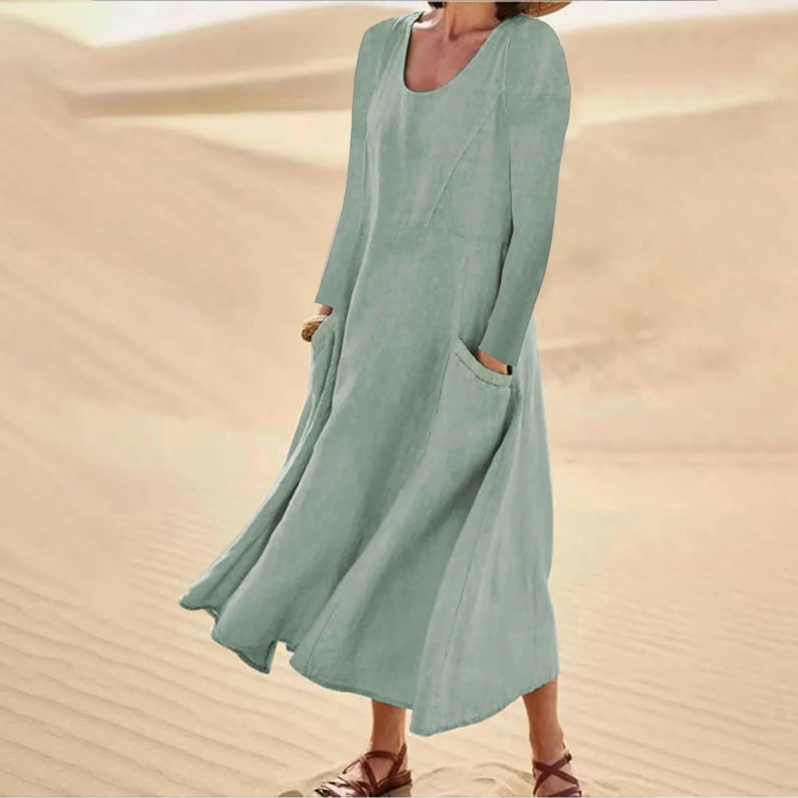 GR | Solid color dress with long sleeves and round neckline