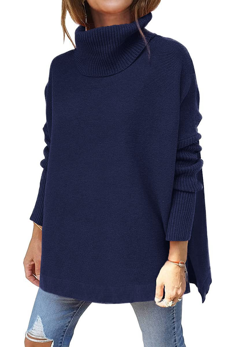 Women's oversized roll-neck sweater with textured knit design, size