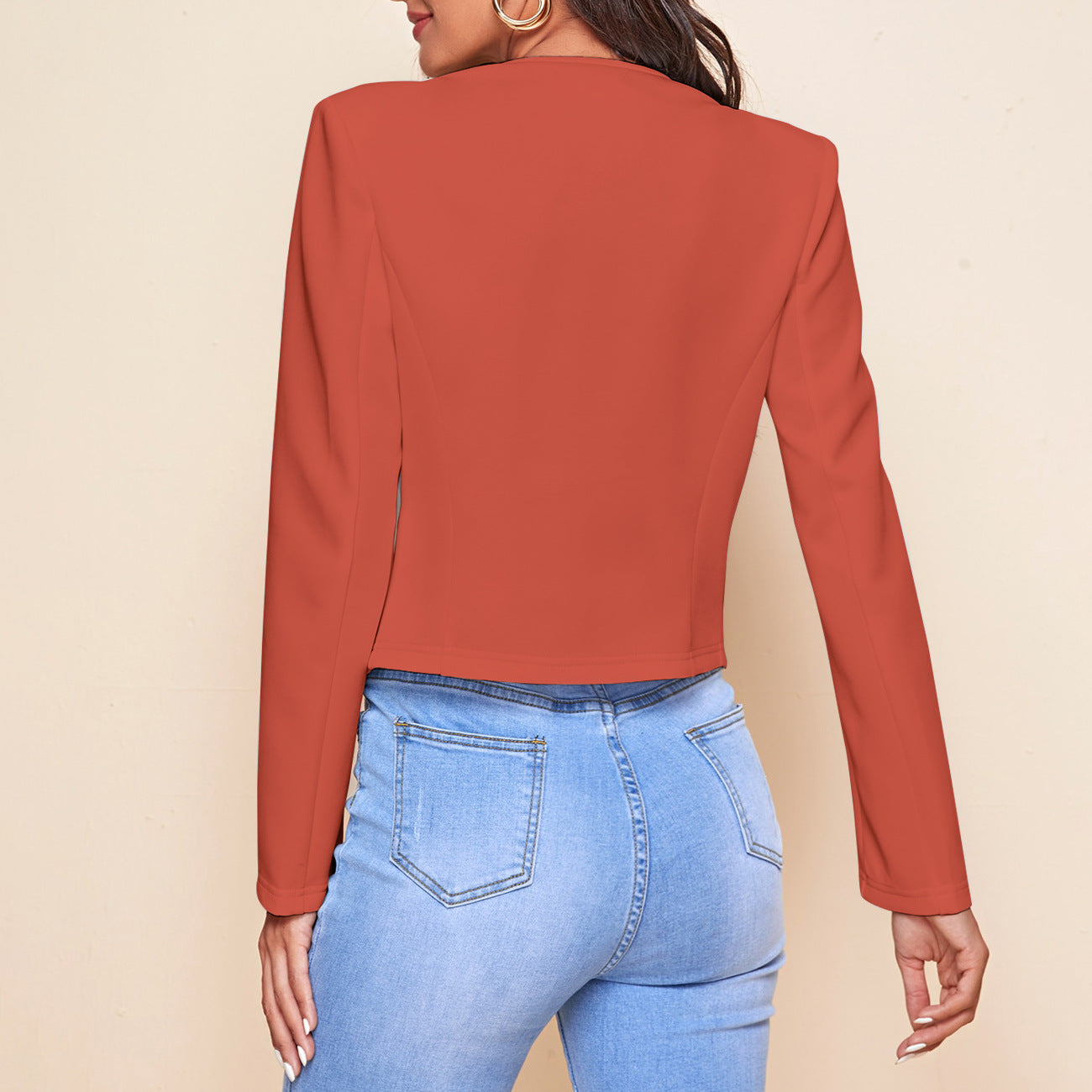 GR | Plain color, long-sleeved, open-front jacket
