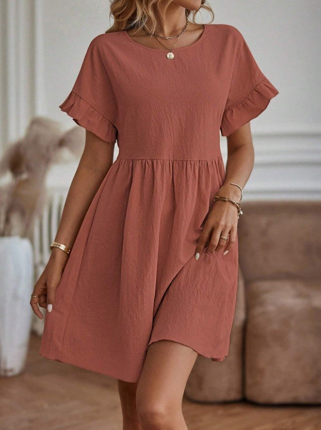 GR | Loose Fit Kurze Ärmel Rüschenkleid Kurzes Kleid