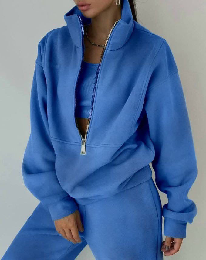 Damen lässiger Oversized-Hoodie und Jogginghose Set mit praktischem Reißverschluss GR