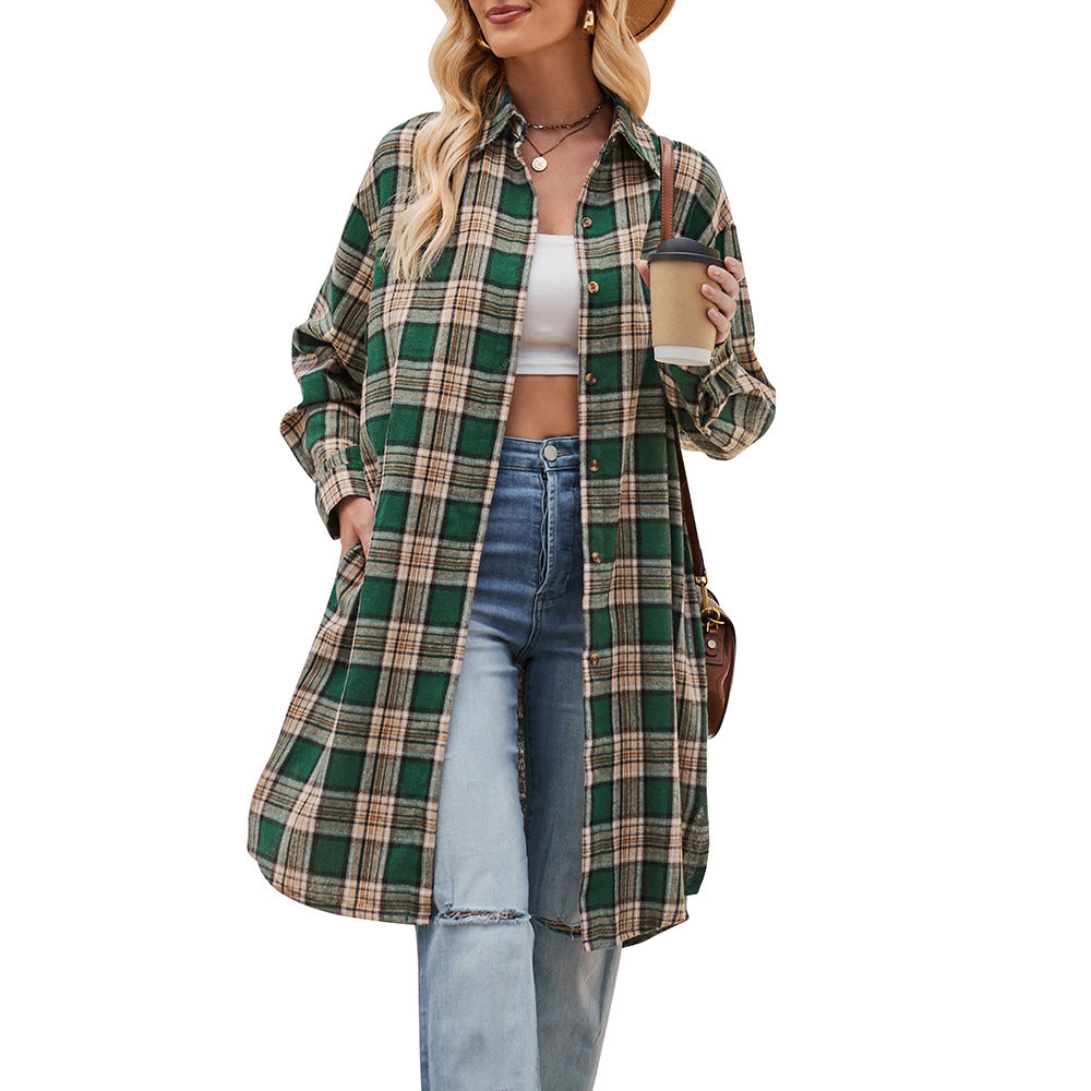 Damen lässige Flanell-Hemdjacke im Oversized-Schnitt GR