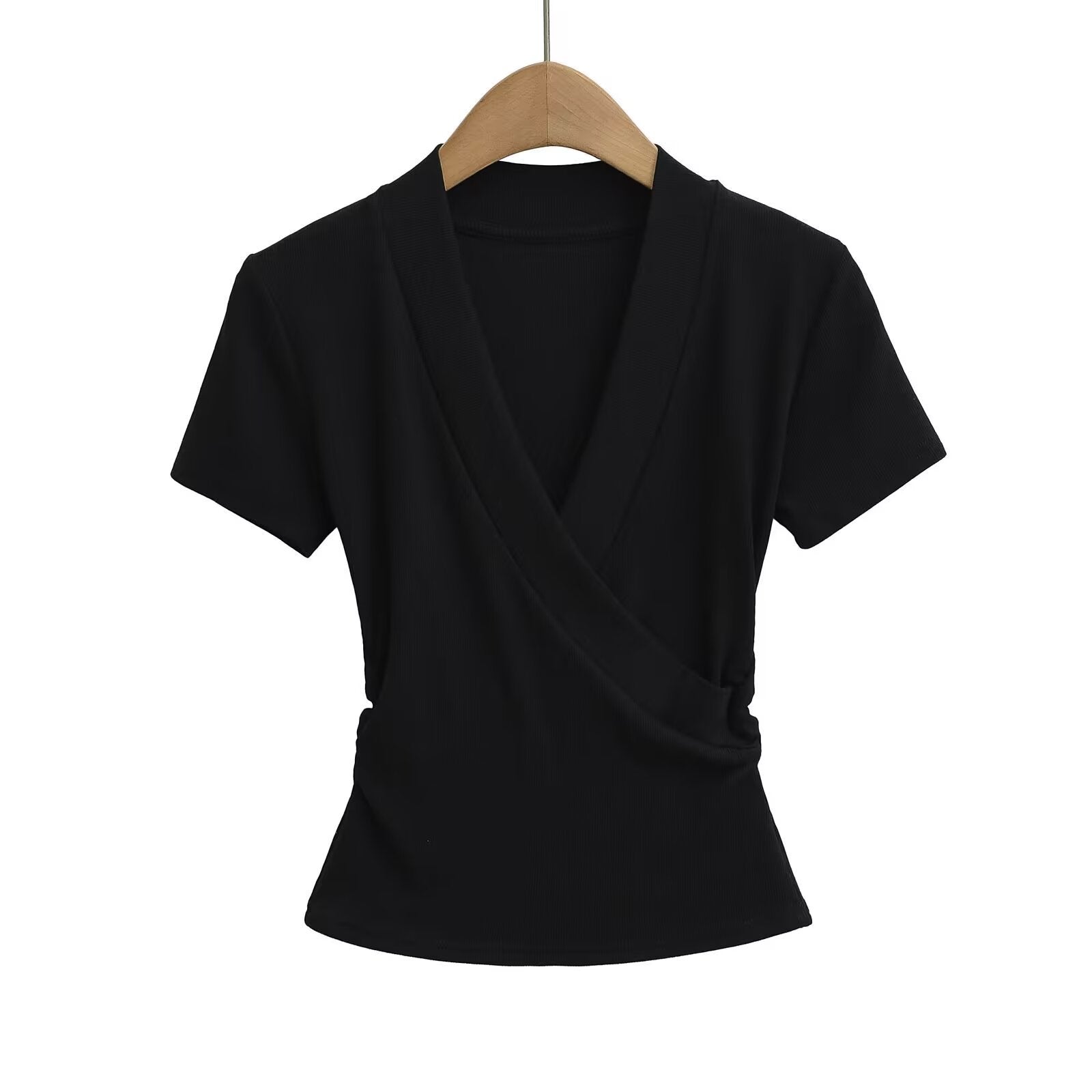 Women's wrap top with elegant V-neck and figure-flattering cut, size