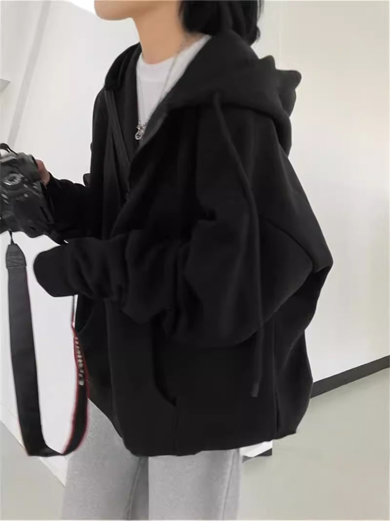 GR Zip-up Oversized Solid Pocket Hooded Long Sleeve Loose Baseball Jacket
