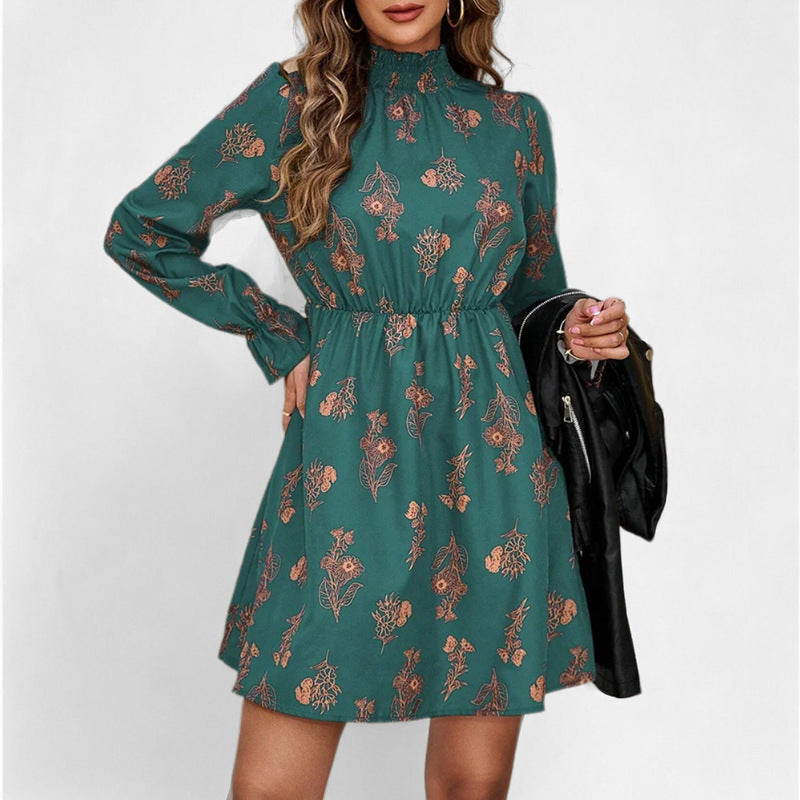 Women's dress with floral pattern and voluminous sleeves, size