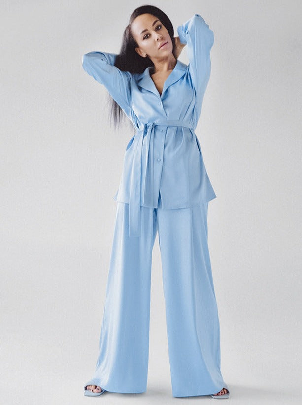 GR | Two-piece French V-neck nightwear Wide-leg trousers
