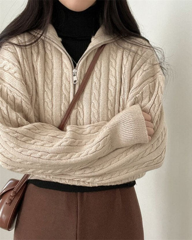 GR Vintage Rollkragen Reißverschluss Twist Strickpullover