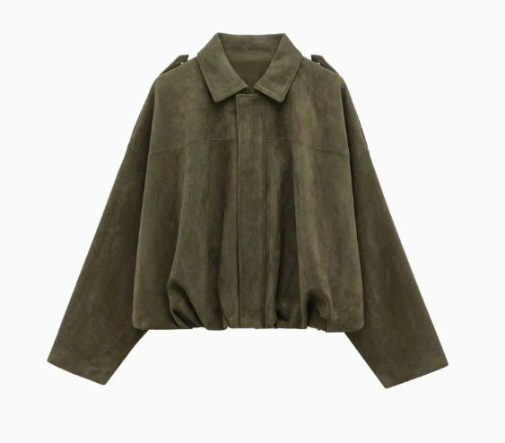 Women's casual bomber jacket with three-dimensional effect and high collar, size S