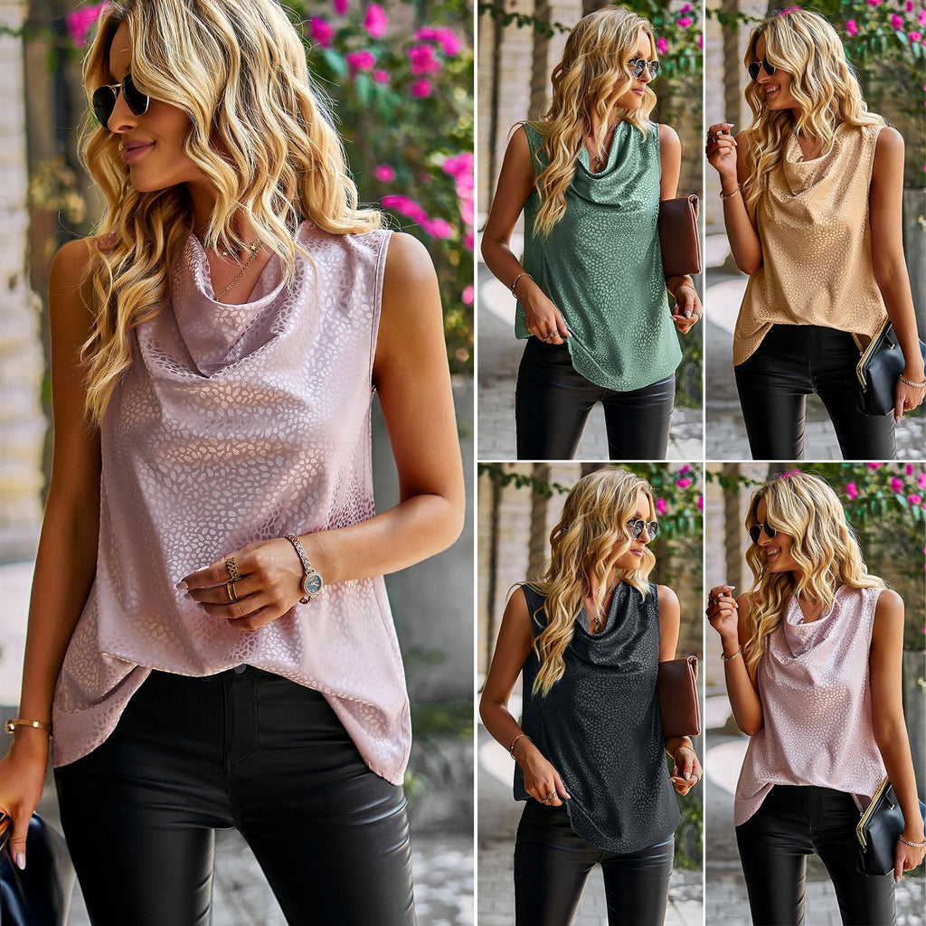 Women's elegant top with asymmetrical hem and casual waterfall neckline, size GR