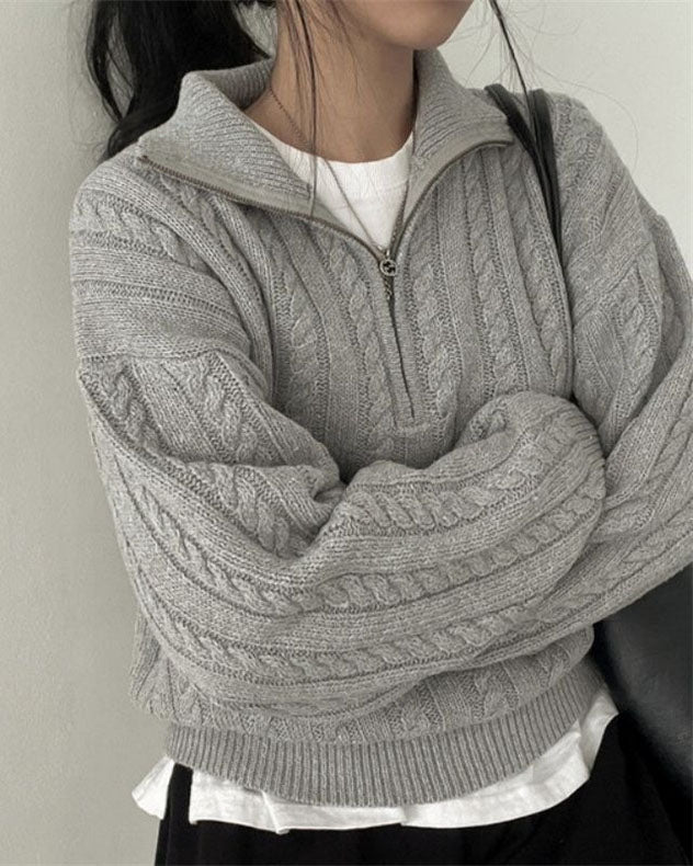 GR Vintage Rollkragen Reißverschluss Twist Strickpullover