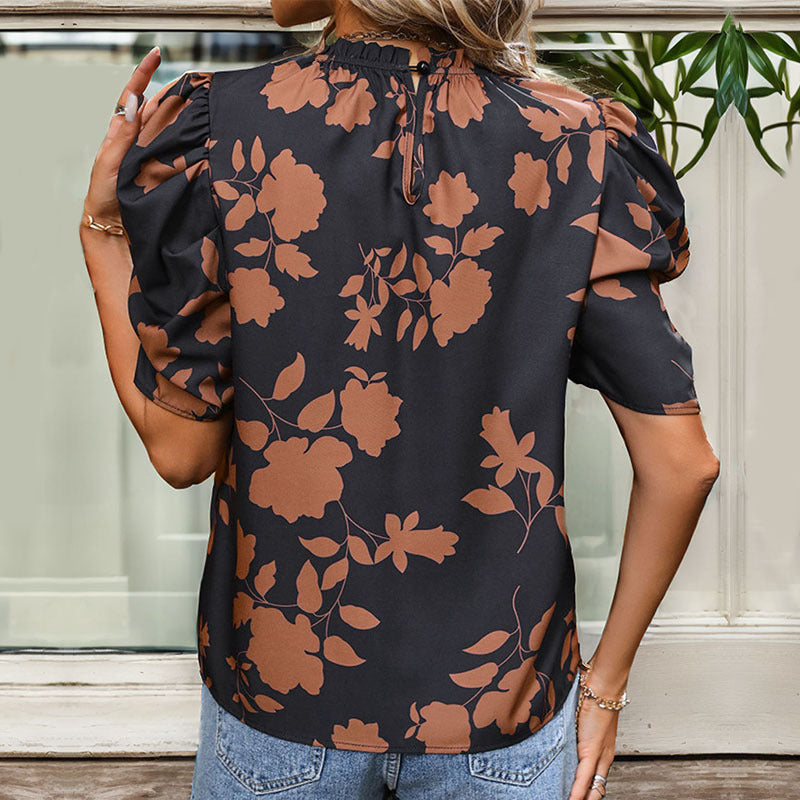 Damen Bluse mit Puffärmeln und floralem Muster GR