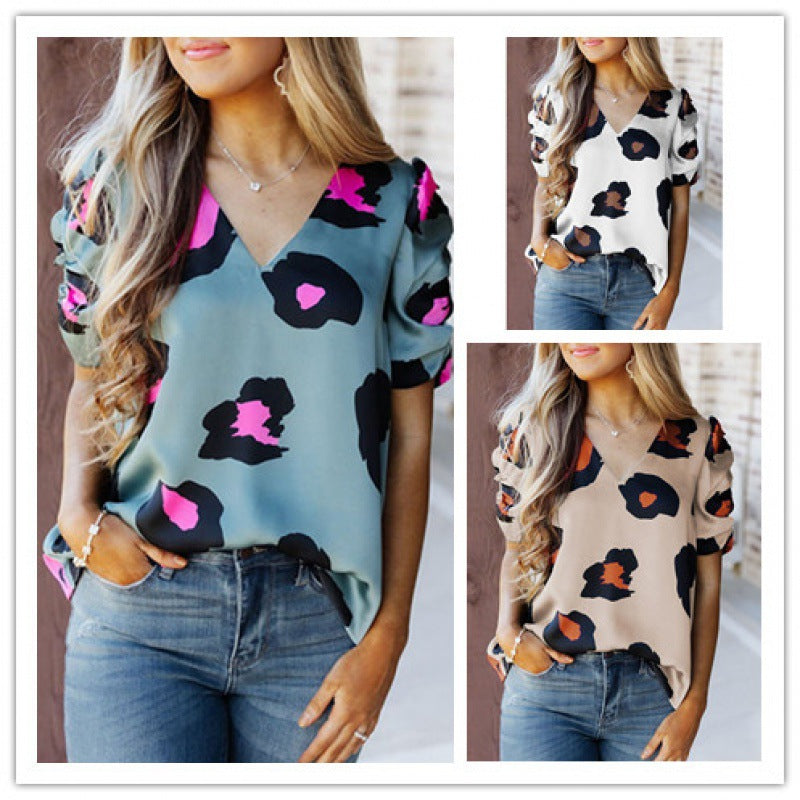 Damen Bluse mit modischem Blumendruck und eleganten Puffärmeln GR