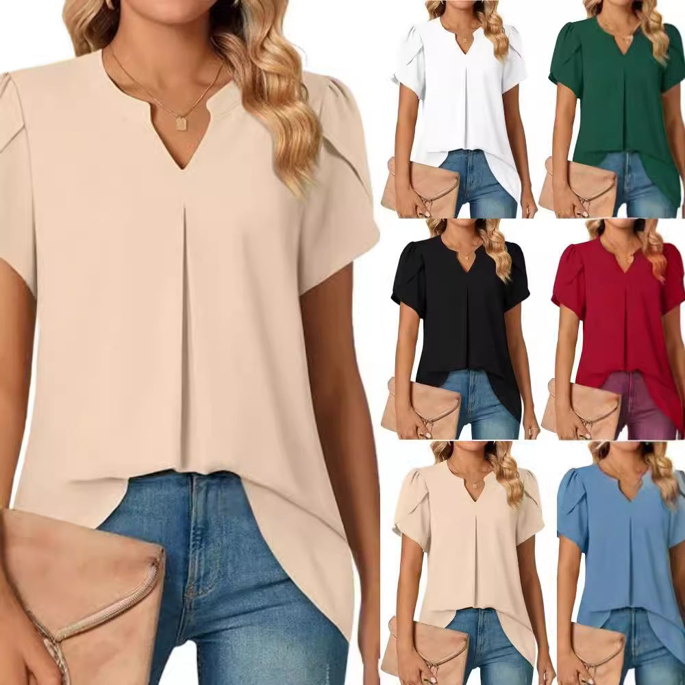 Damen Bluse mit eleganter V-Ausschnitt-Detail und leichten Puffärmeln GR