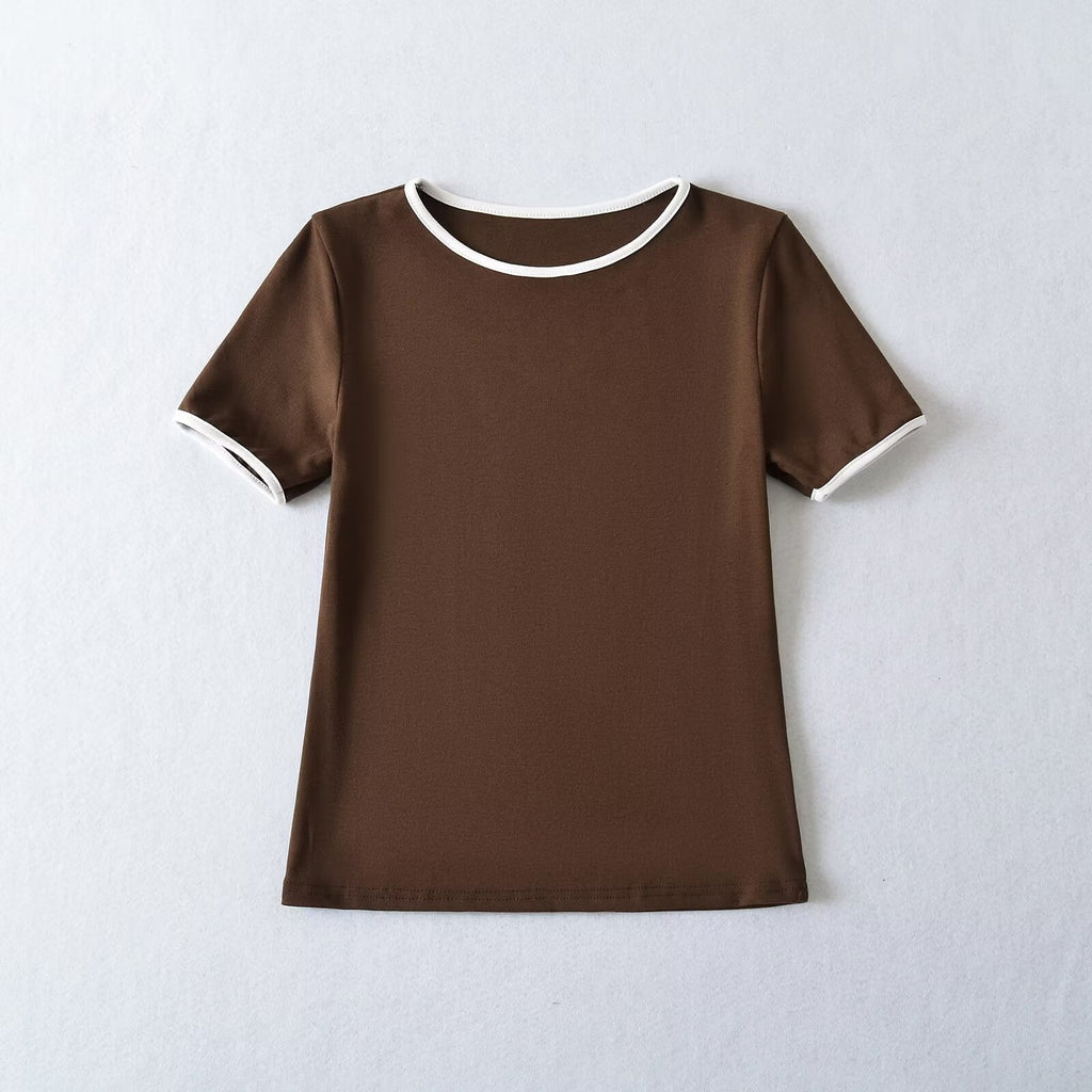 Women's classic T-shirt with contrasting sleeve cuffs and high-quality cotton, size [size missing]