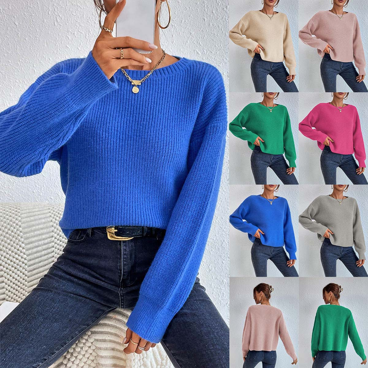 Women's casual knit sweater with a relaxed fit and elegant ribbed details, size [size]