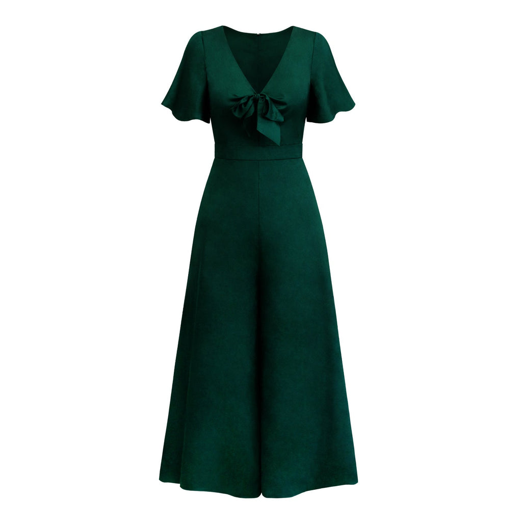 GR | Short-sleeved wide-leg casual V-neck jumpsuit