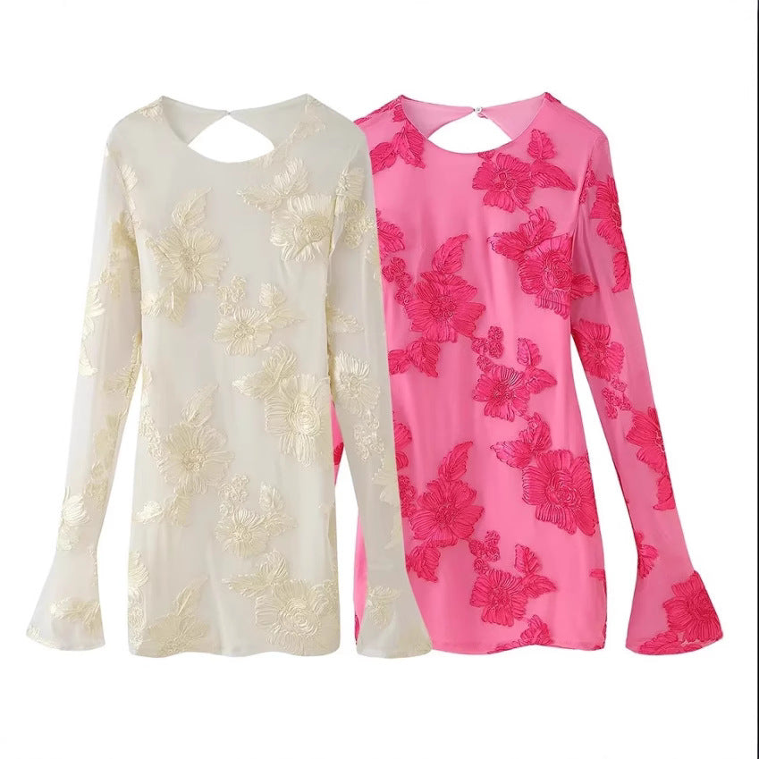 Damen Elegantes und florales Chiffonoberteil mit langen Ärmeln GR