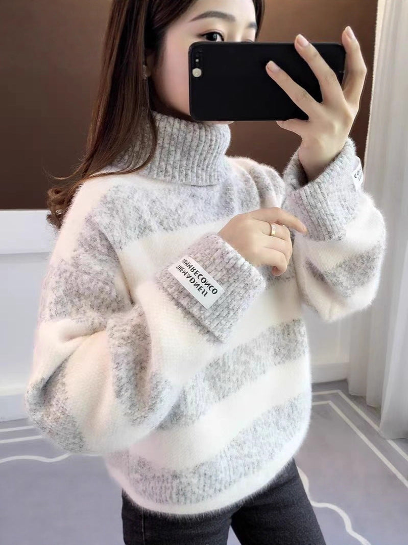 GR | Gestreifter Rollkragen Strickpullover Für Frauen