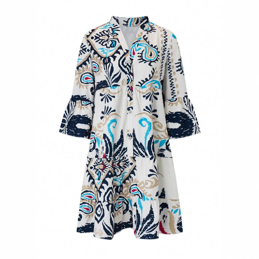 Women's casual dress with a fashionable floral design and long sleeves, size [size missing]