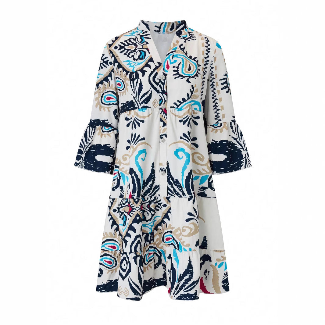 Women's casual dress with a fashionable floral design and long sleeves, size [size missing]