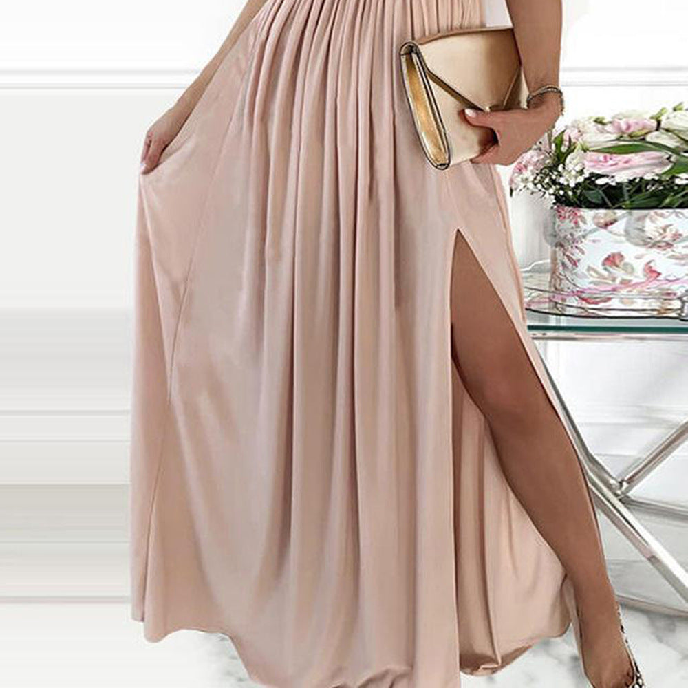 Women's elegant evening dress with asymmetrical top and shimmering skirt, size