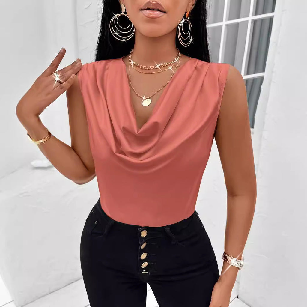 Women's elegant top with flowing neckline, size
