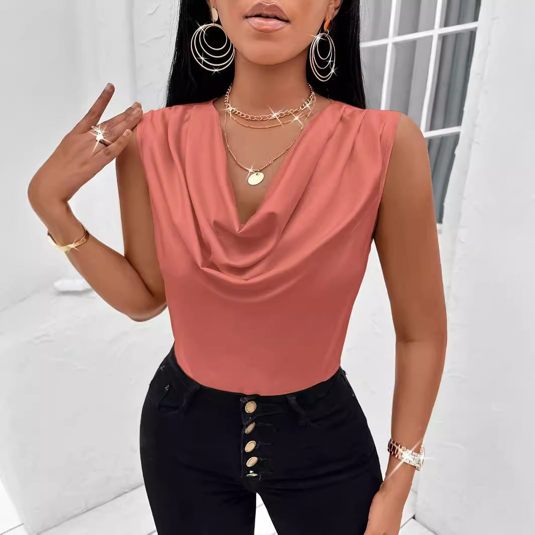 Women's elegant top with flowing neckline, size