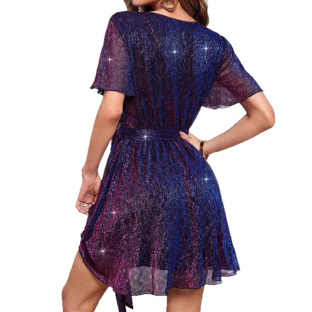 GRMODE | V-Ausschnitt Pailletten Party Stil Kurzarm Kleid