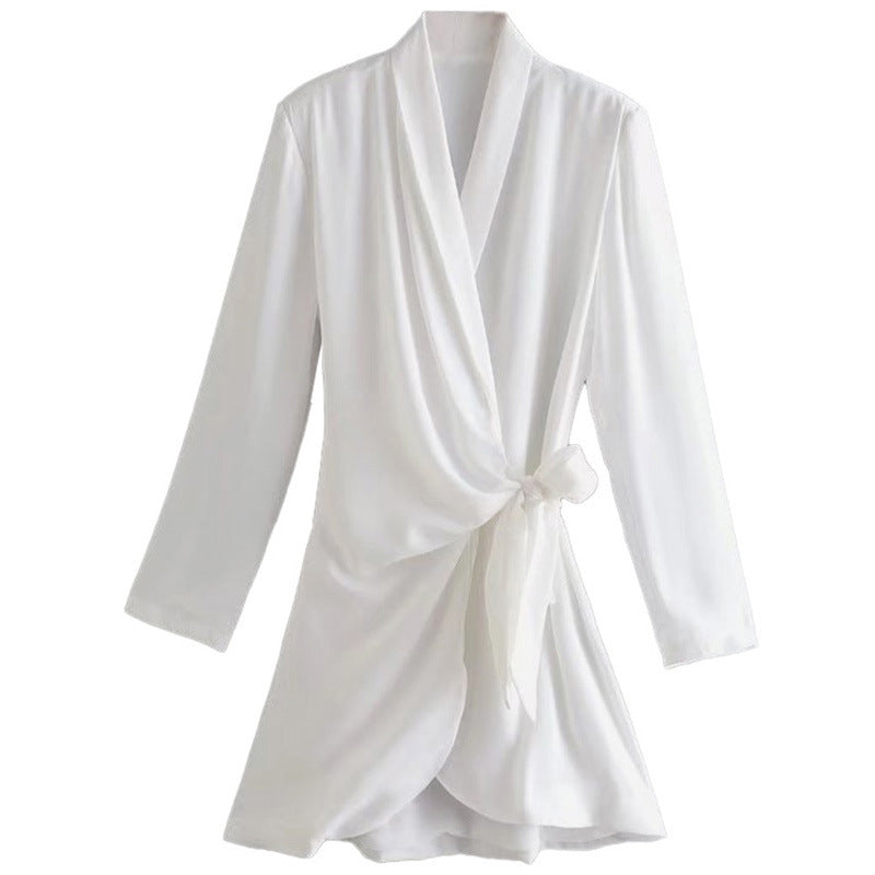 Women's elegant wrap blazer with a fashionable cut and adjustable belt, size S