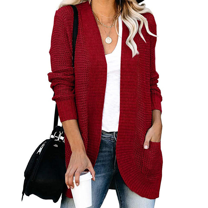 Damen Strickjacke mit offenem Schnitt und seitlichen Taschen GR