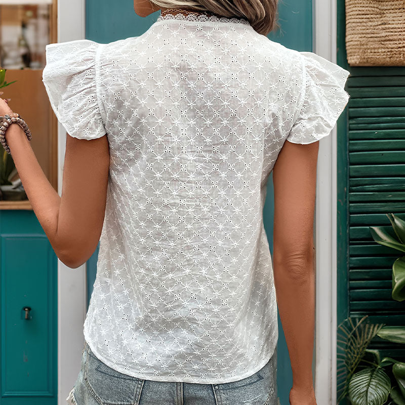 Damen Bluse mit Rüschendetails und dekorativer Lochstickerei GR