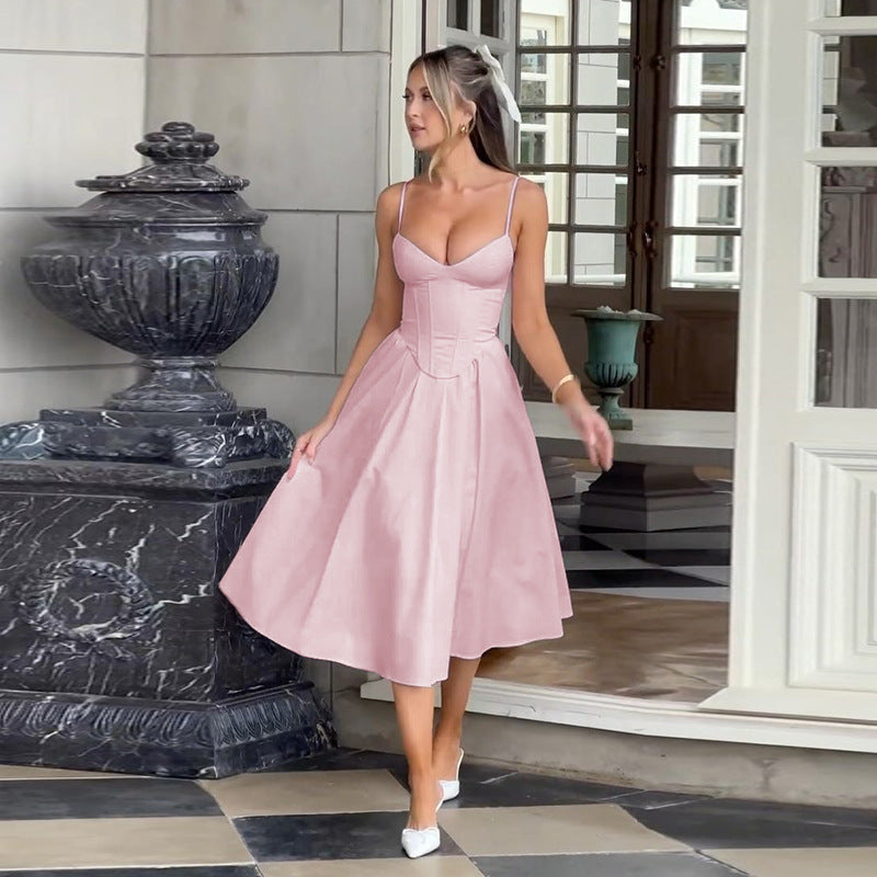 Women's midi dress with fitted bodice and flowing skirt, size [size]