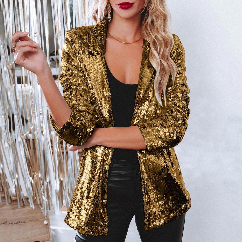 Women's elegant sequined blazer with shimmering finish, size GR