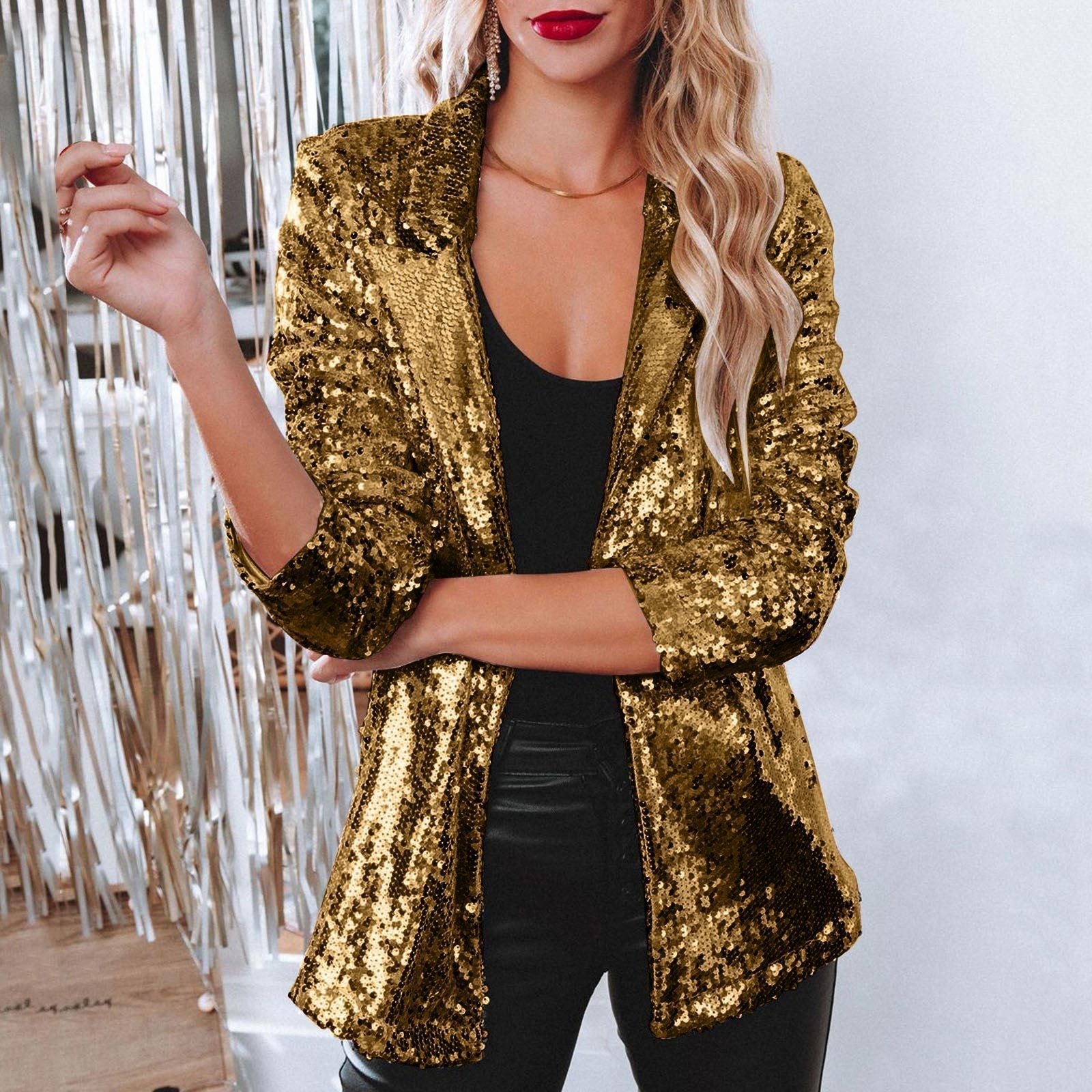 Women's elegant sequined blazer with shimmering finish, size GR
