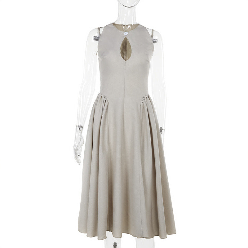 Women's midi dress with chic keyhole neckline and elegant skirt, size S