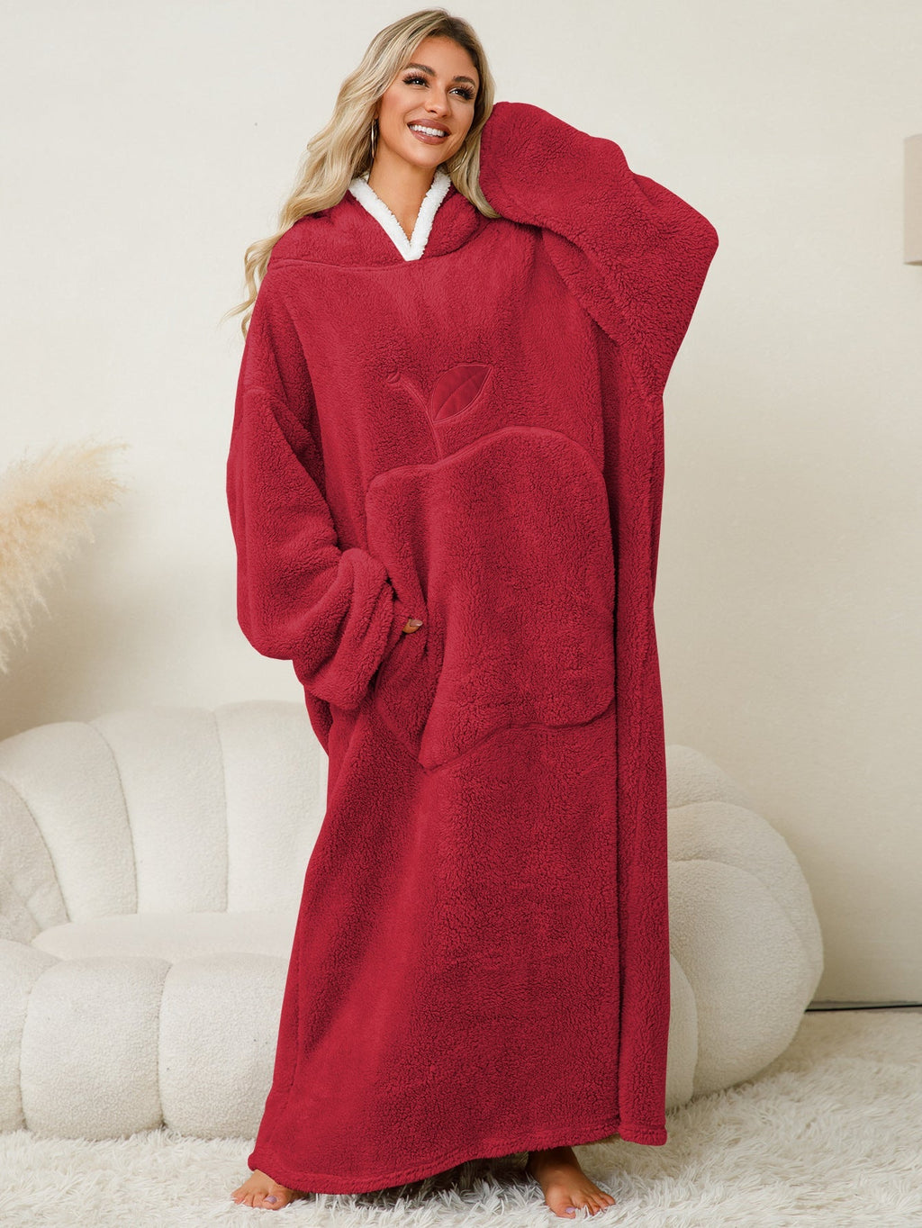 Damen Kuscheliger Hoodie-Decke mit großen Taschen und kontrastierendem Innenfutter GR