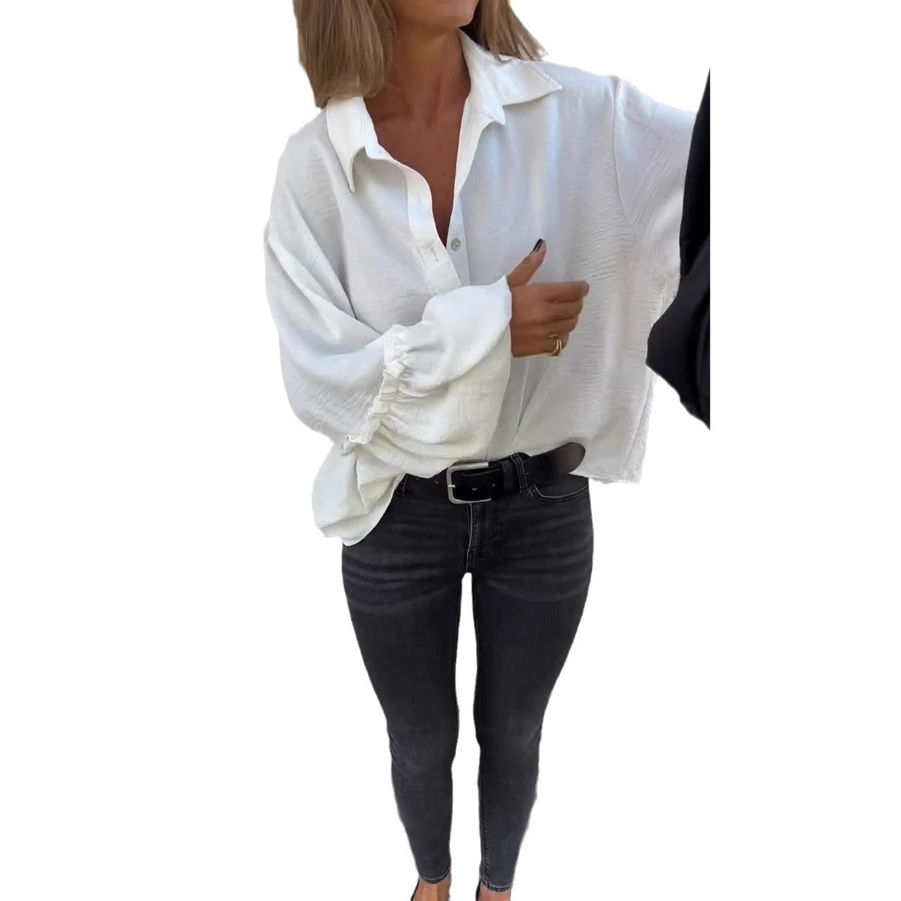 Damen lässige Hemdbluse mit Volantärmeln GR