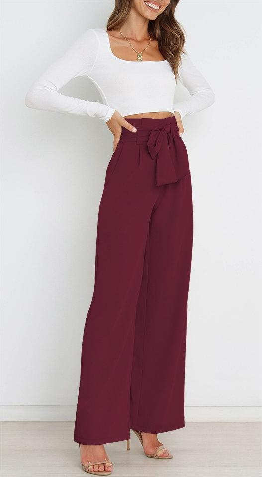 Damen elegante weite Stoffhose mit Taillengürtel GR