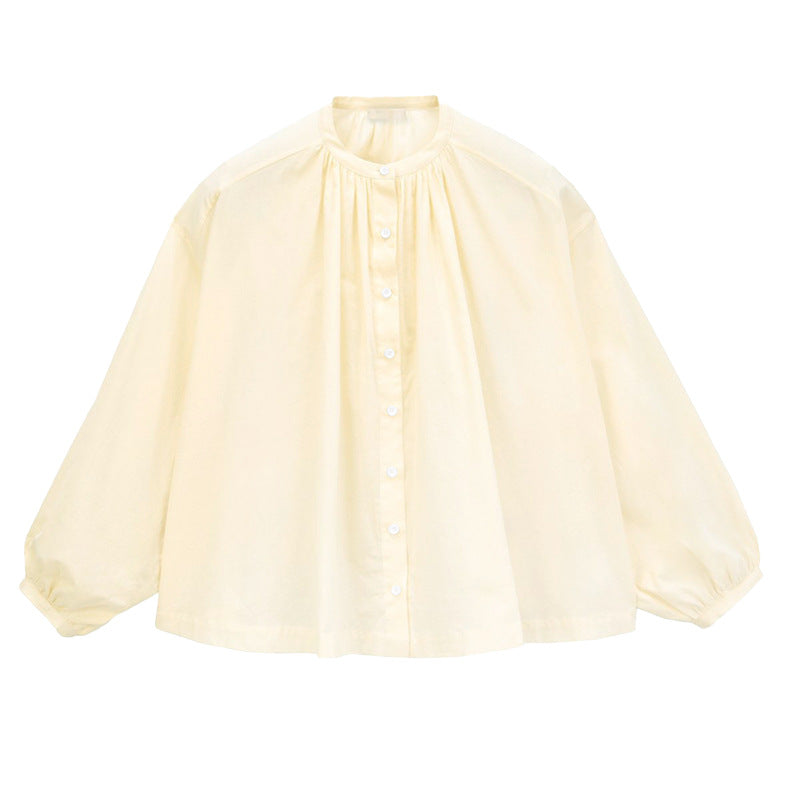 Women's blouse with high collar and elegant button placket, size
