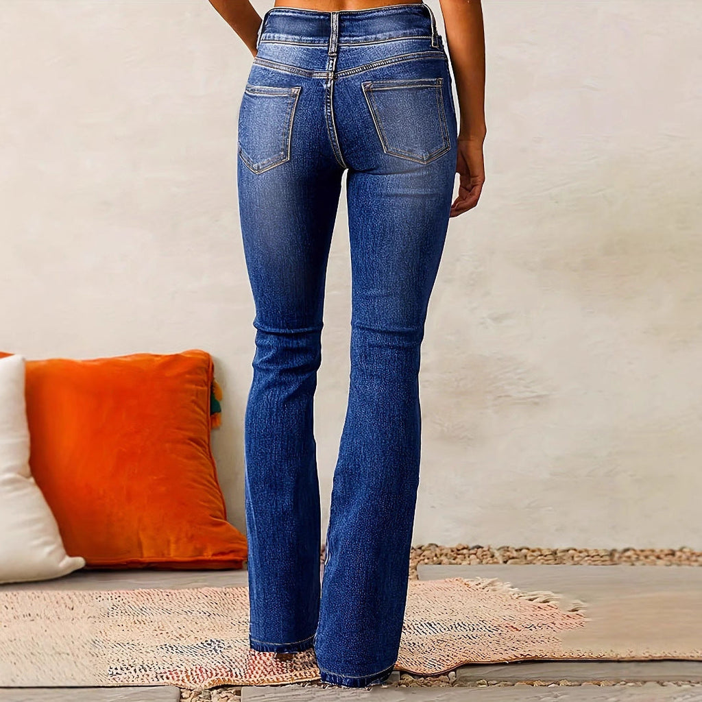 Damen Bootcut Jeans mit hohem Bundle und modischen Details GR