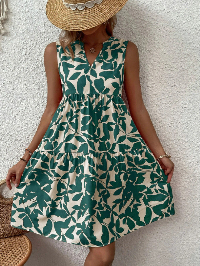 Damen luftiges ärmelloses Sommerkleid mit floralen Mustern und weitem Schnitt GR