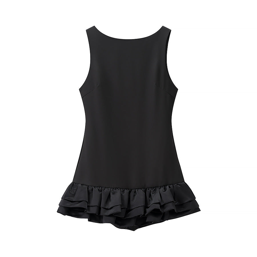 Women's ruffled swimsuit with a subtle U-neck and flowing hem, size S