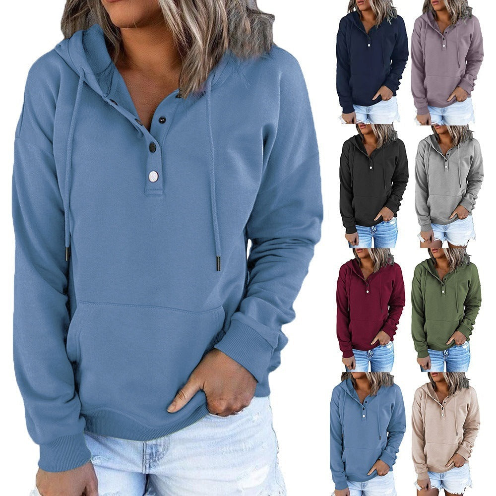 Damen Kapuzenpullover mit Knopfleiste und lässigem Schnitt GR